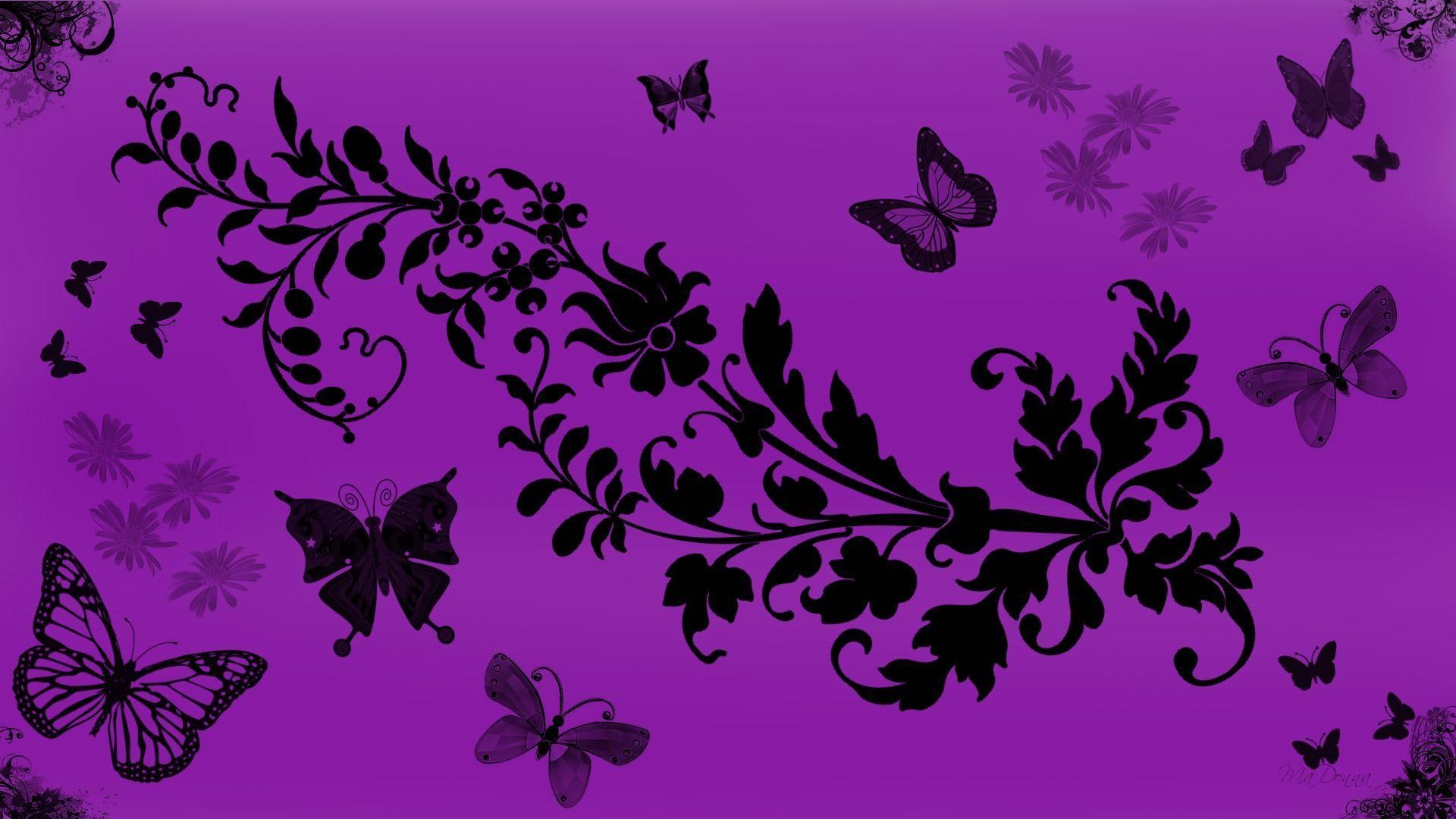 Farfalle nere su viola, 1920x1080 Full HD, Desktop