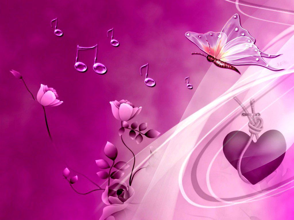 Farfalla rosa fiori cuore, 1024x768 HD, PC