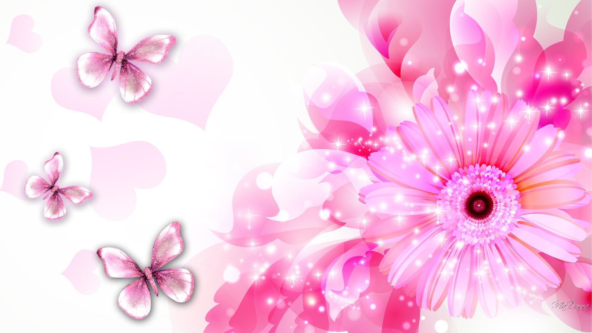 Farfalle e fiore rosa, 1920x1080 Full HD 1080p, Laptop