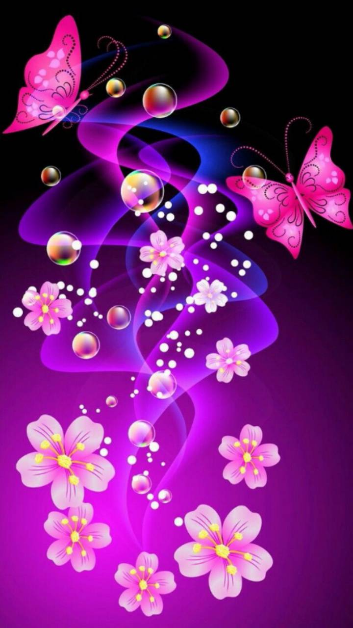 Farfalle rosa fiori viola, 720x1280 Full HD Verticale, Smartphone