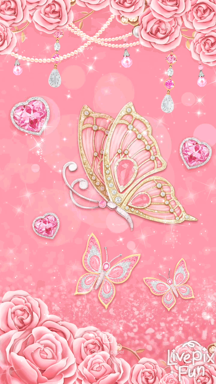 Farfalle gioiello rosa dorate, 720x1280 Verticale, Xiaomi