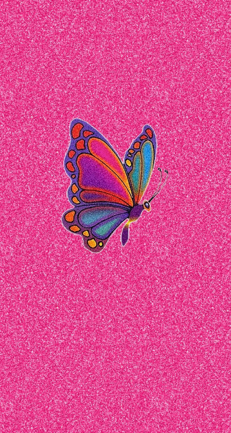 Farfalla arcobaleno su glitter rosa, 744x1392 Verticale, Telefono