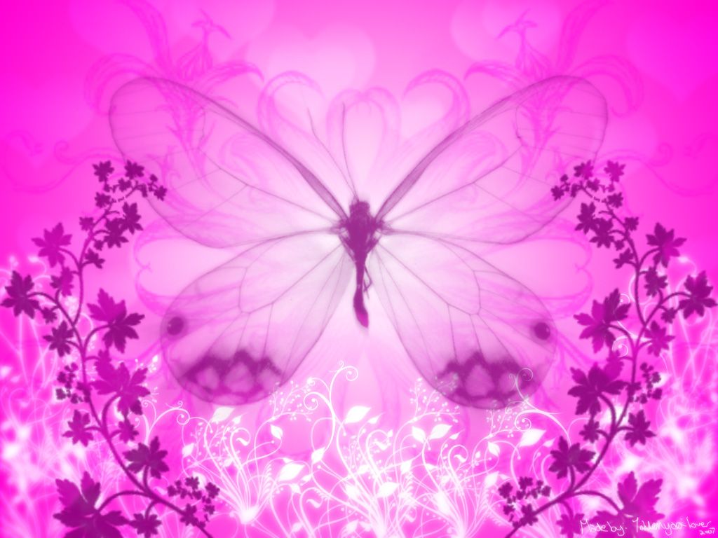 Farfalla rosa con fiori decorativi, 1024x768 HD, iMac