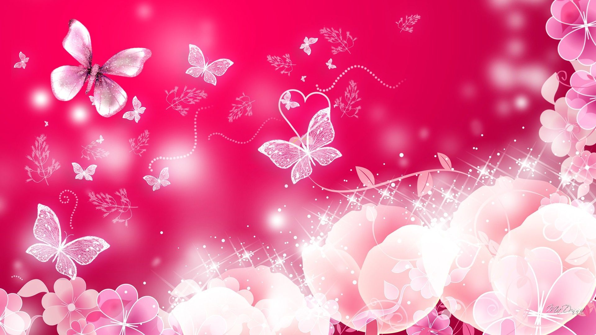 Farfalle rosa e fiori, 1920x1080 Full HD, Desktop