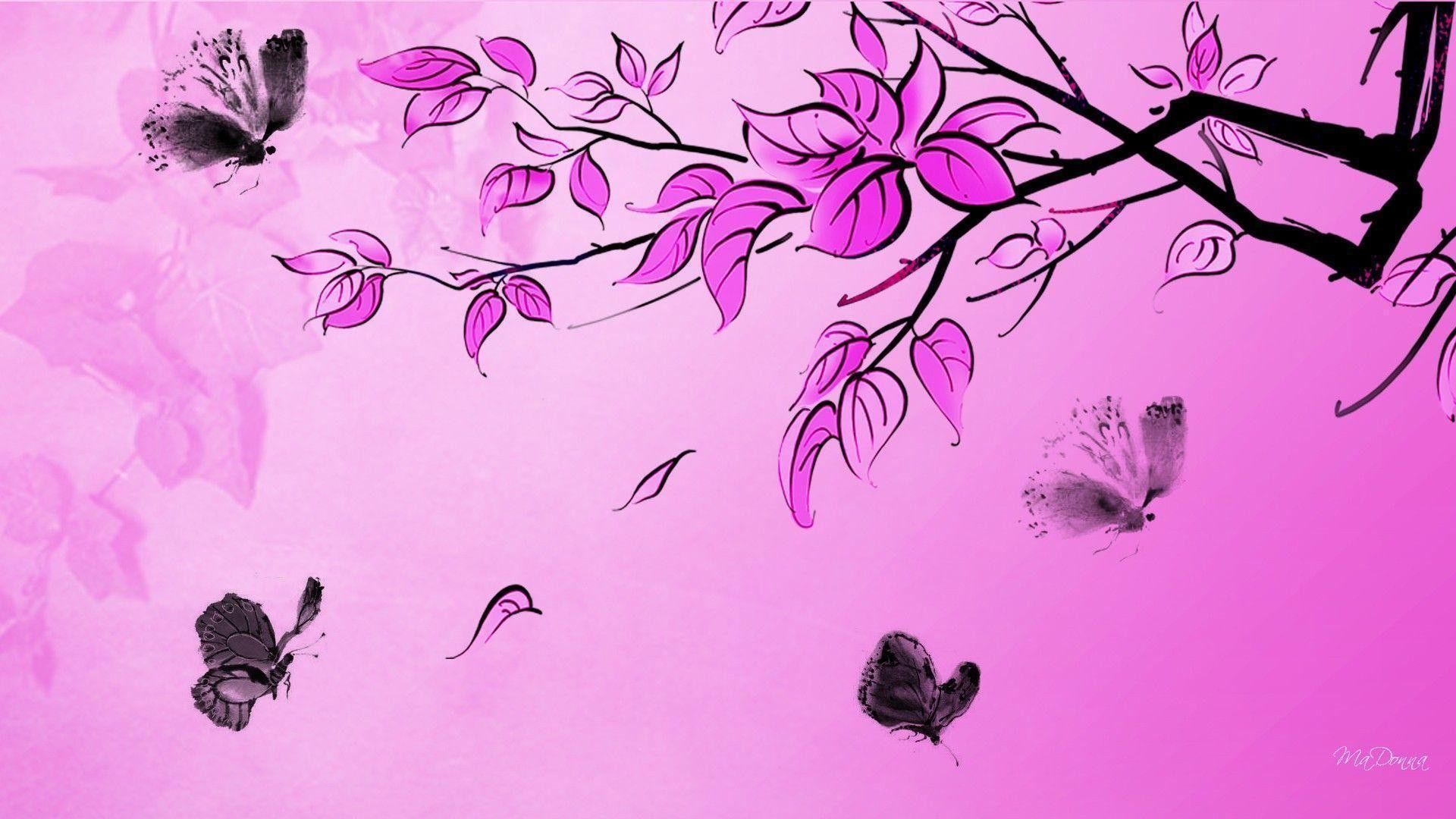 Farfalle nere su rosa, 1920x1080 Full HD, PC Desktop