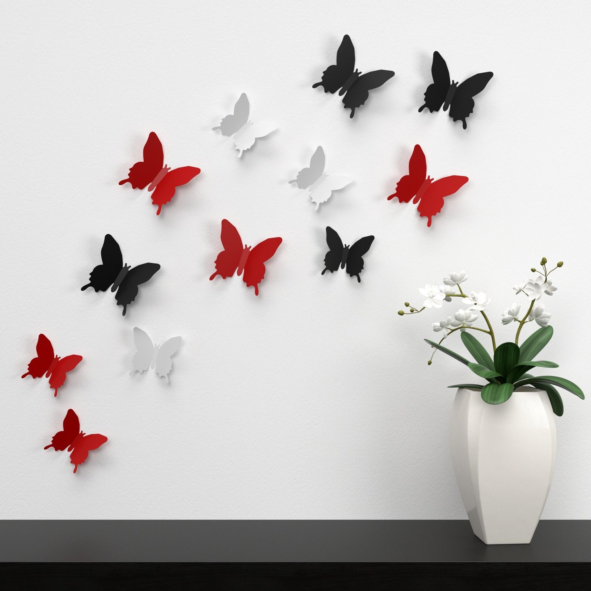 Farfalle 3D rosse e nere adesive, 2000x2000 alta risoluzione, Desktop