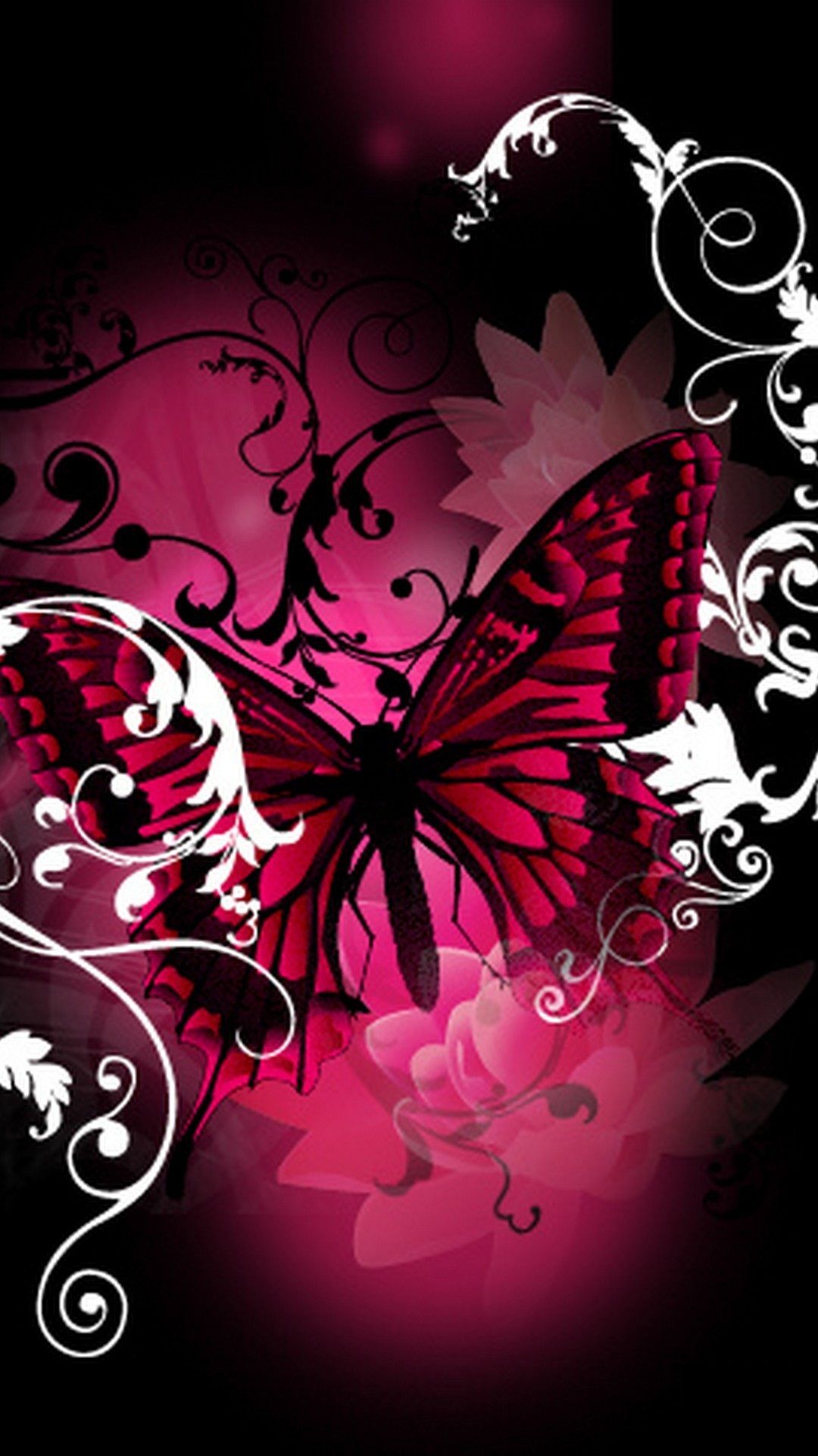 Farfalla rosa e nera decorativa, 1080x1920 Full HD Verticale, iPhone