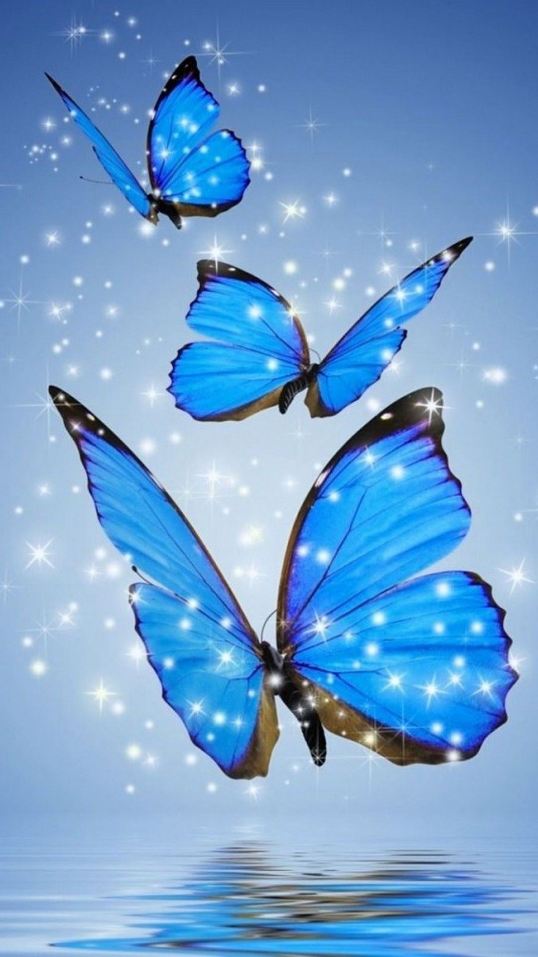 Farfalle blu scintillanti, 1080x1920 Verticale, Samsung Galaxy
