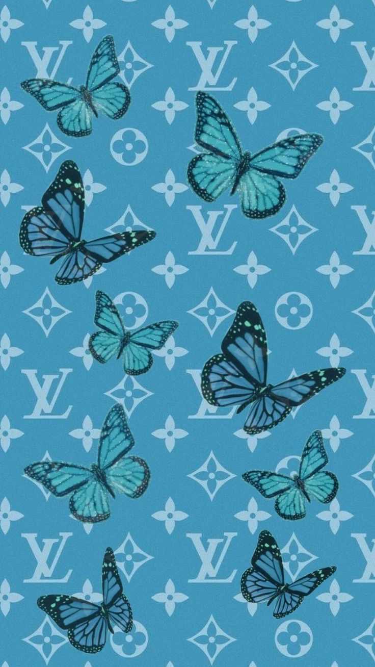 Farfalle turchesi su pattern LV, 736x1308 Verticale, Android