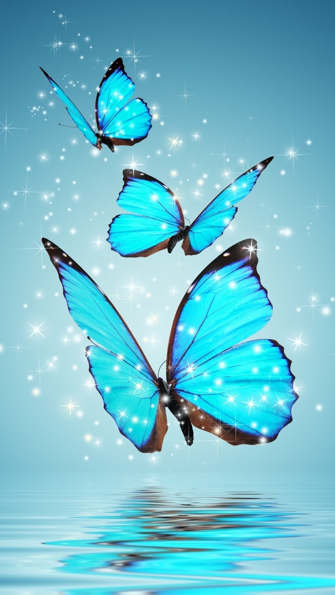Farfalle blu su acqua, 1080x1920 Full HD Verticale, Smartphone