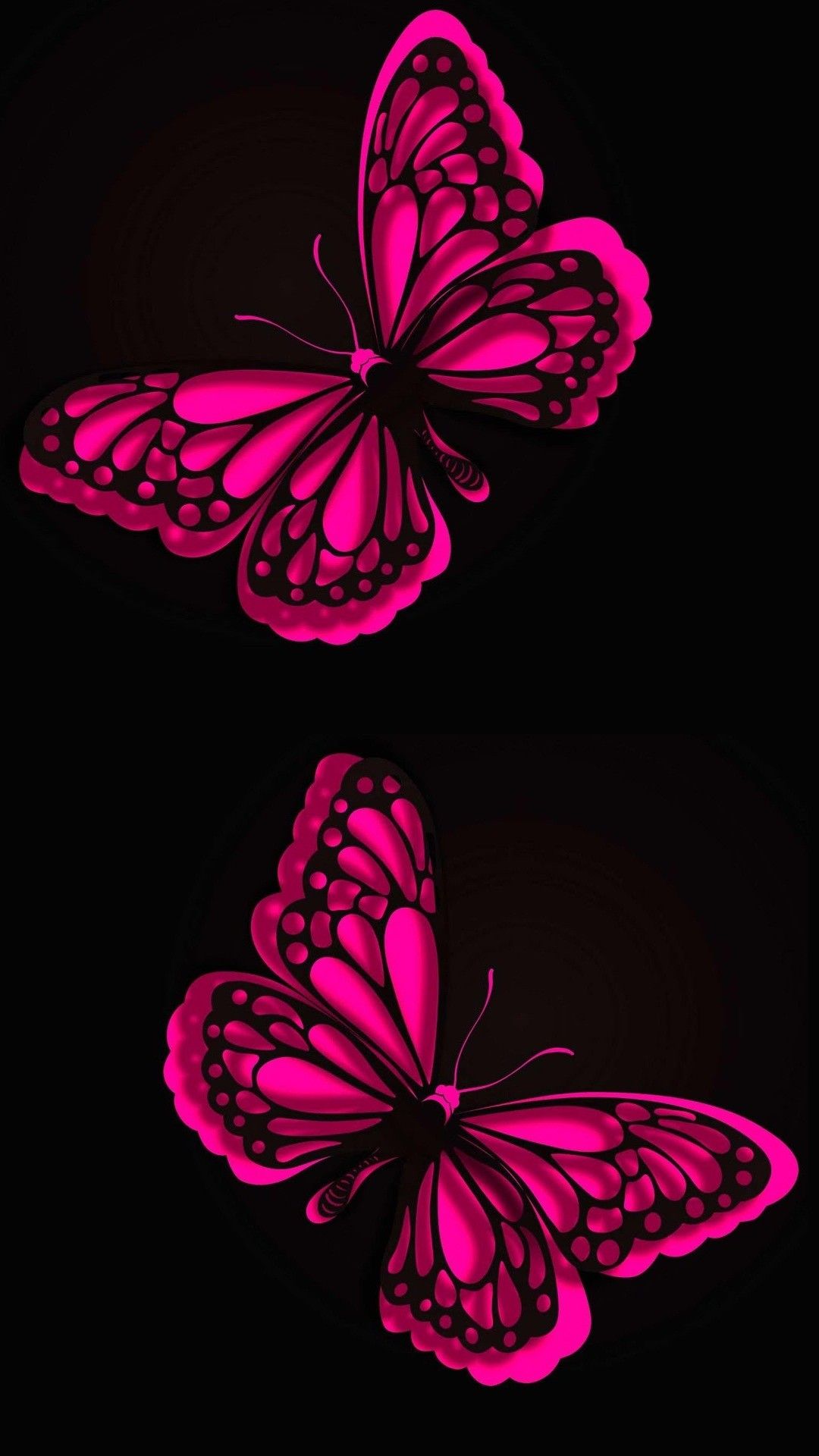 Farfalle rosa neon su nero, 1080x1920 Full HD Verticale, Samsung Galaxy