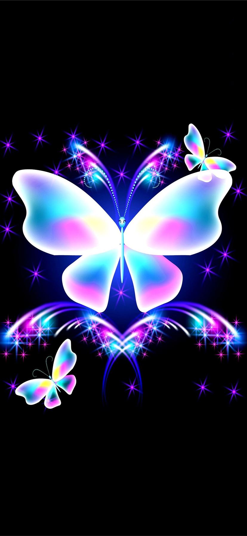 Farfalle luminose neon colorate, 828x1792 Verticale, iPhone