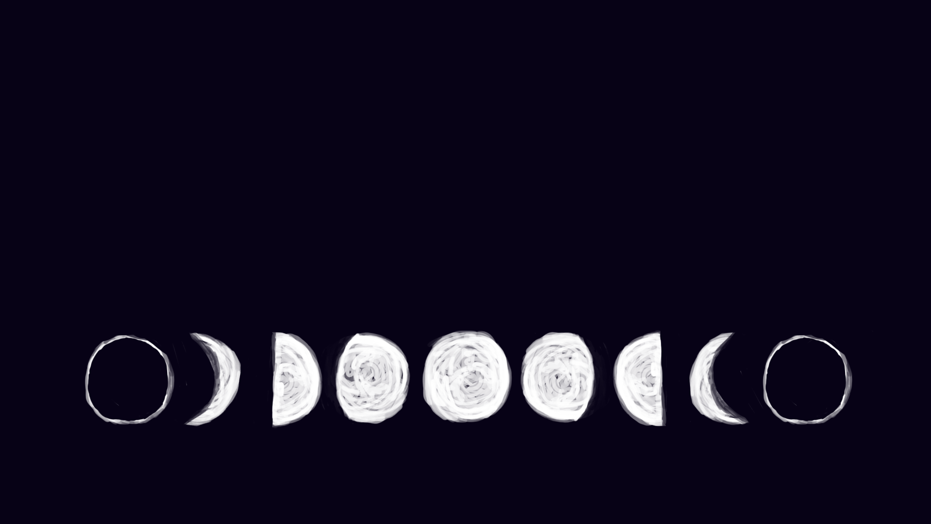 Fasi lunari disegnate, sfondo nero, 1920x1080 Full HD, PC Desktop