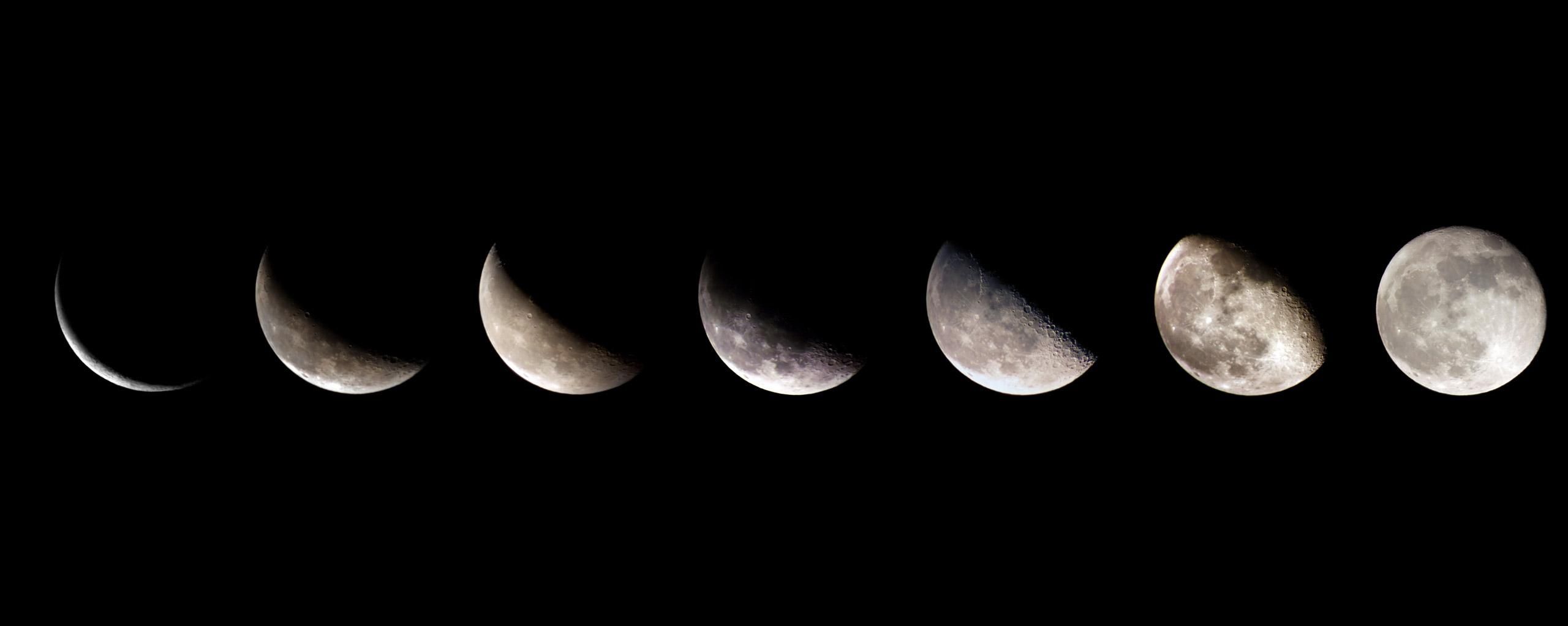Fasi lunari sequenza nero, 2560x1024 Panoramico, Dual Screen