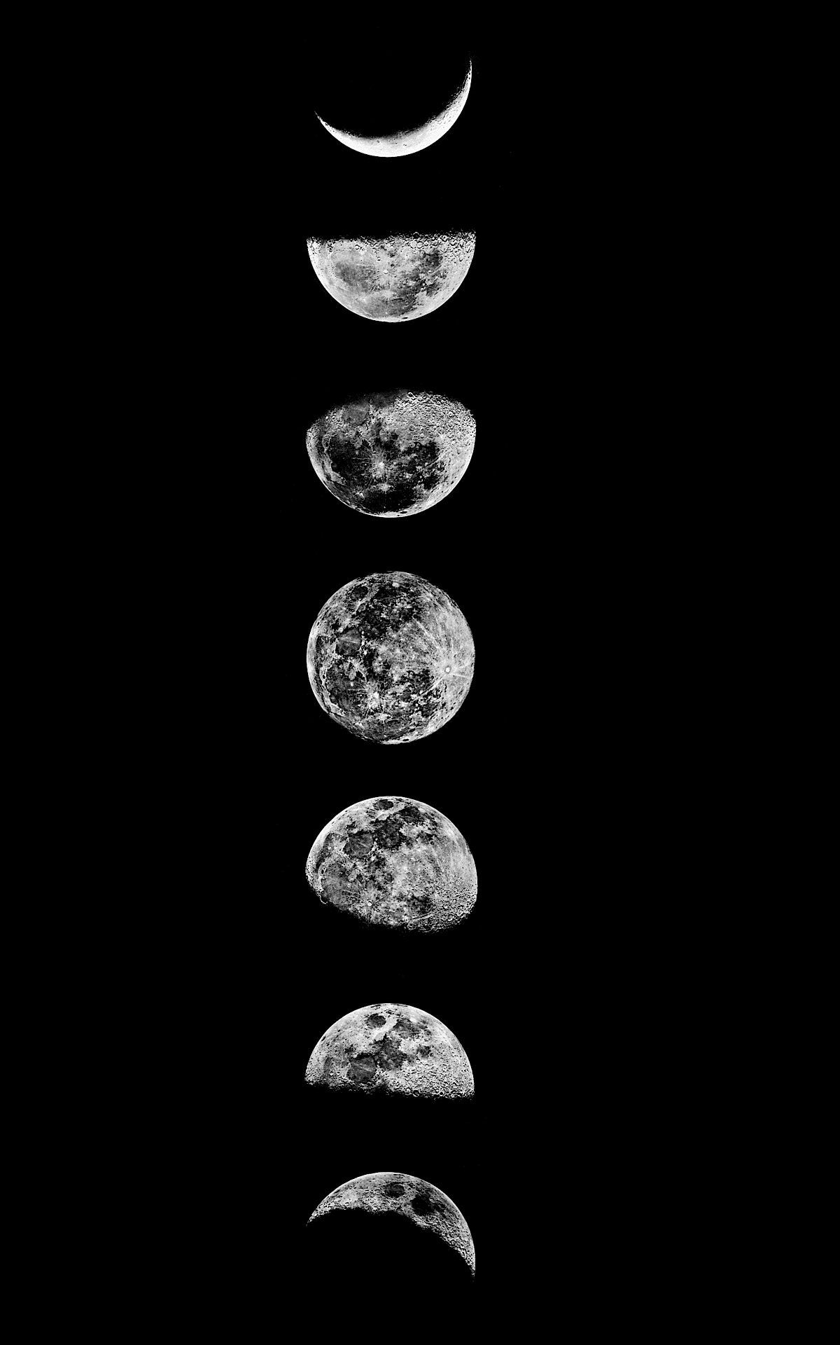 Fasi lunari sfondo nero, 1200x1920 Verticale, Telefono