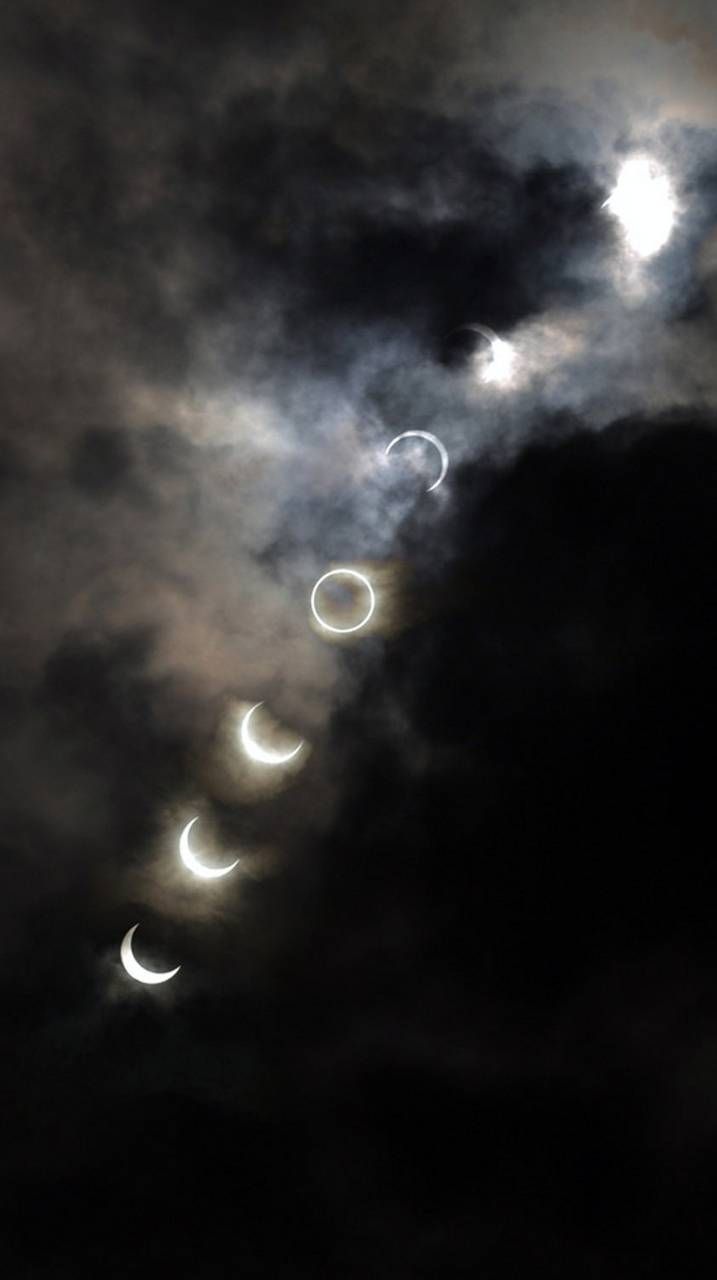 Fasi lunari eclissi cielo nuvoloso, 717x1280 Full HD Verticale, Smartphone