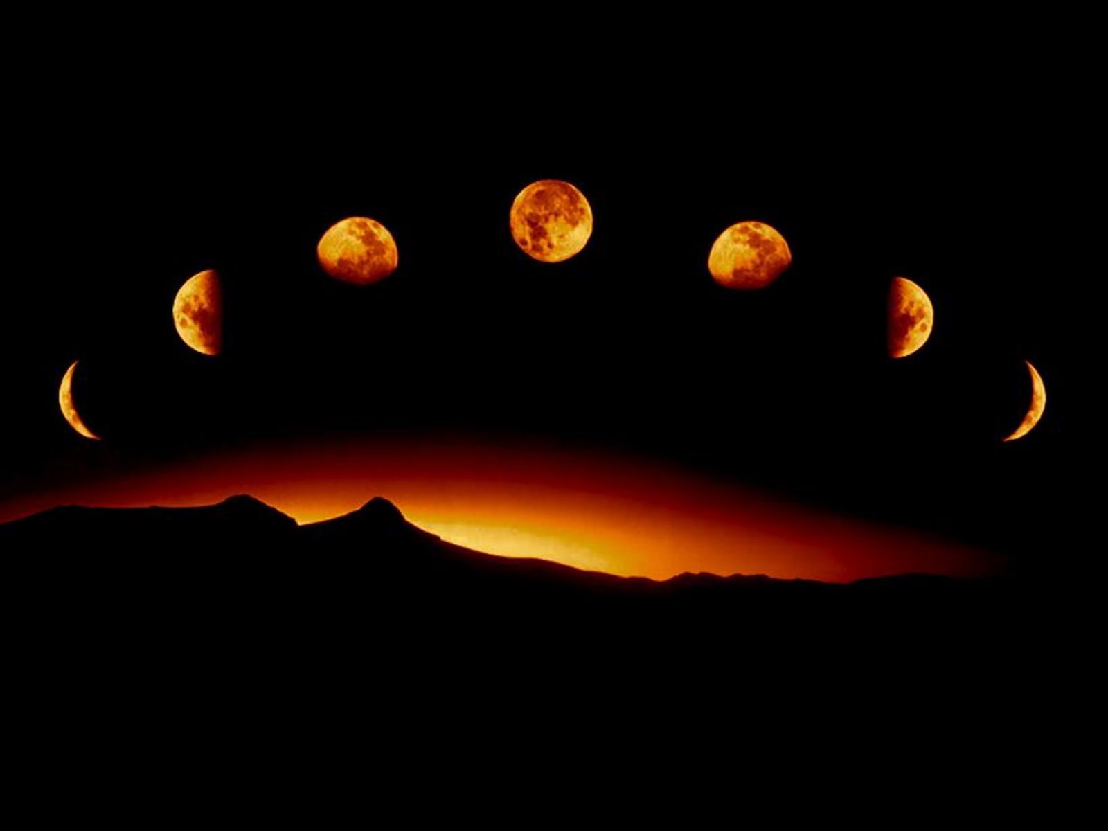 Fasi lunari arancioni su montagne, 1600x1200 900p, PC