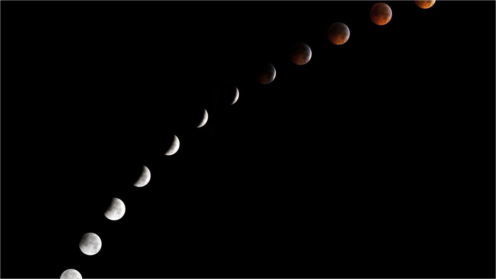 Fasi lunari eclissi luna rossa, 1600x900 HD, iMac