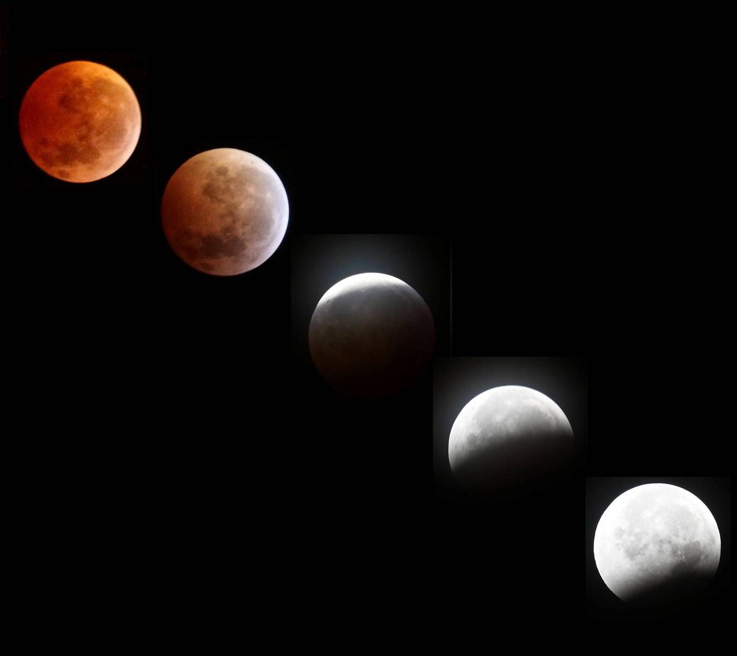 Fasi eclissi lunare, sfondo nero, 1439x1280 HD, Desktop