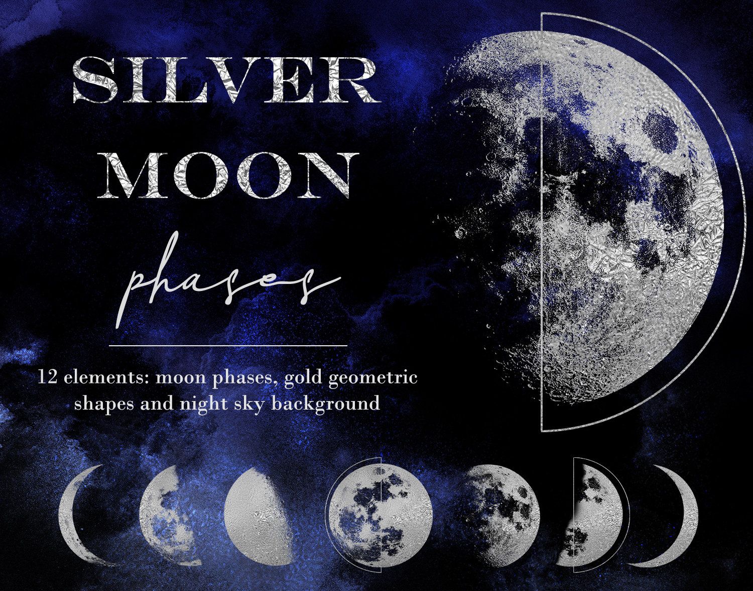 Fasi lunari argentate, sfondo blu, 1500x1176 720p, Laptop