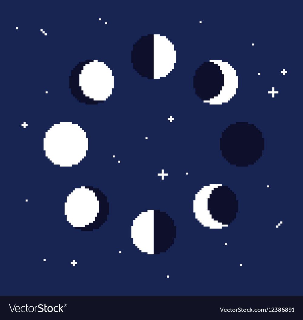 Fasi lunari pixel art blu, 1000x1057 Verticale, Telefono