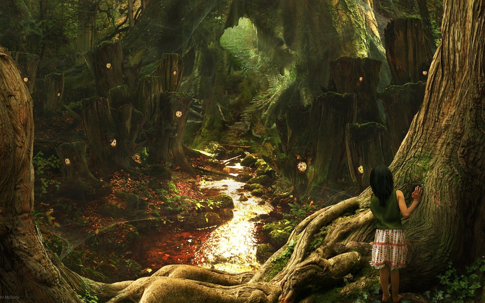 Foresta incantata con bambina, 1920x1200 Full HD+, Desktop