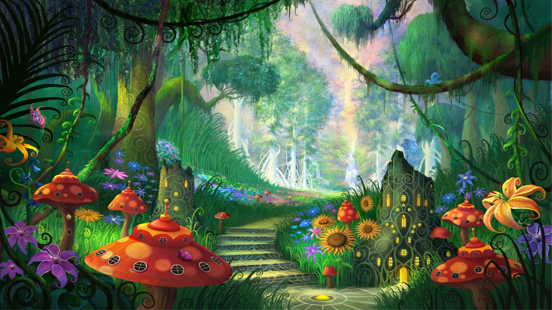 Foresta fatata con funghi, 1920x1080 Full HD, PC Desktop