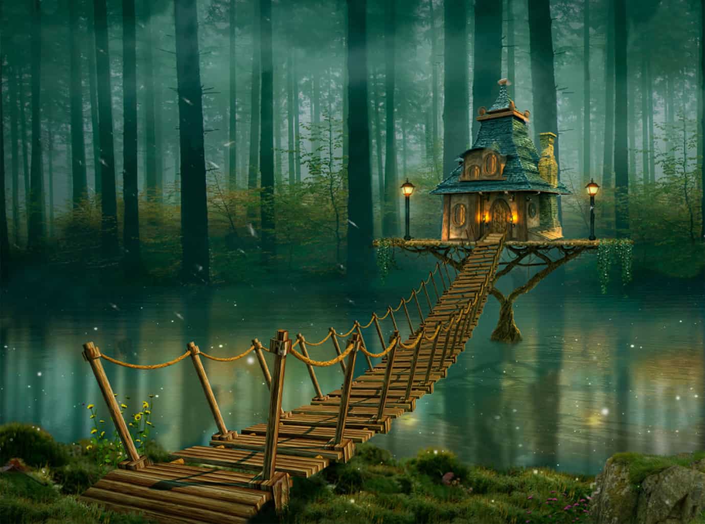 Casa sull'albero foresta magica, 1379x1025 HD, Desktop