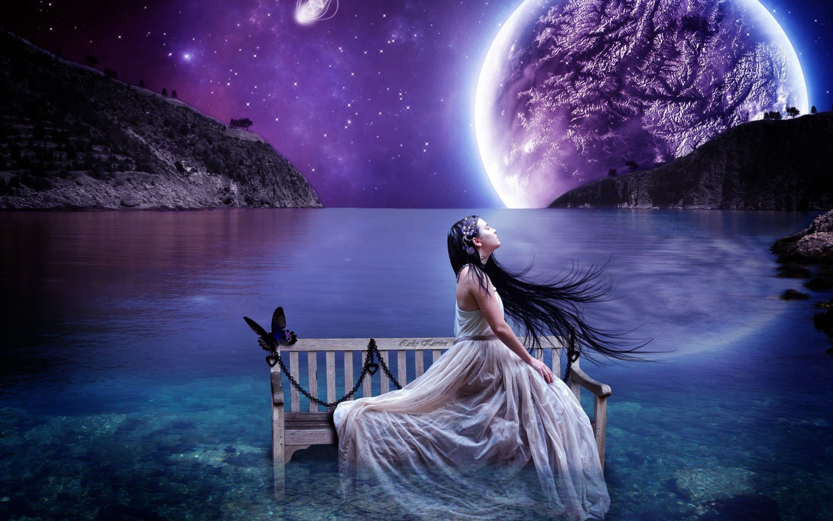 Fata sulla panchina lunare, 2880x1800 2K+, MacBook Pro