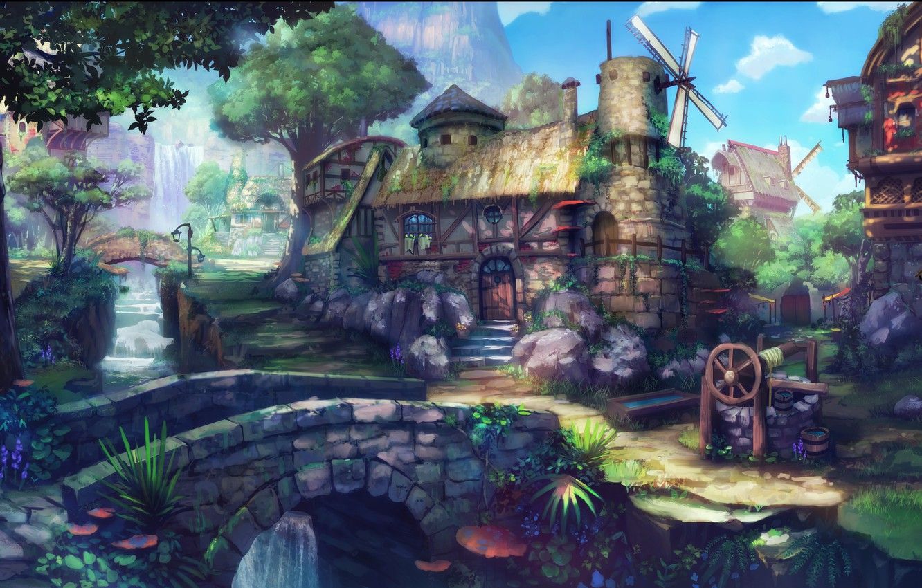 Villaggio medievale nel bosco, 1332x850 HD, Desktop