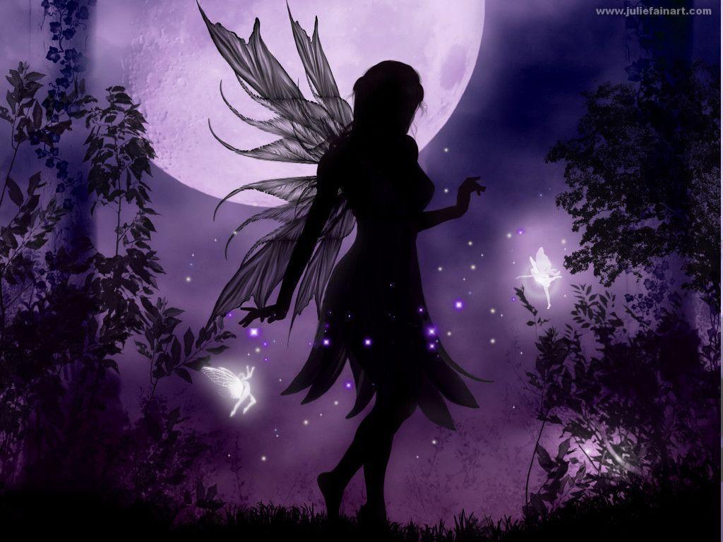 Fata silhouette luna viola, 1024x768 HD, iMac