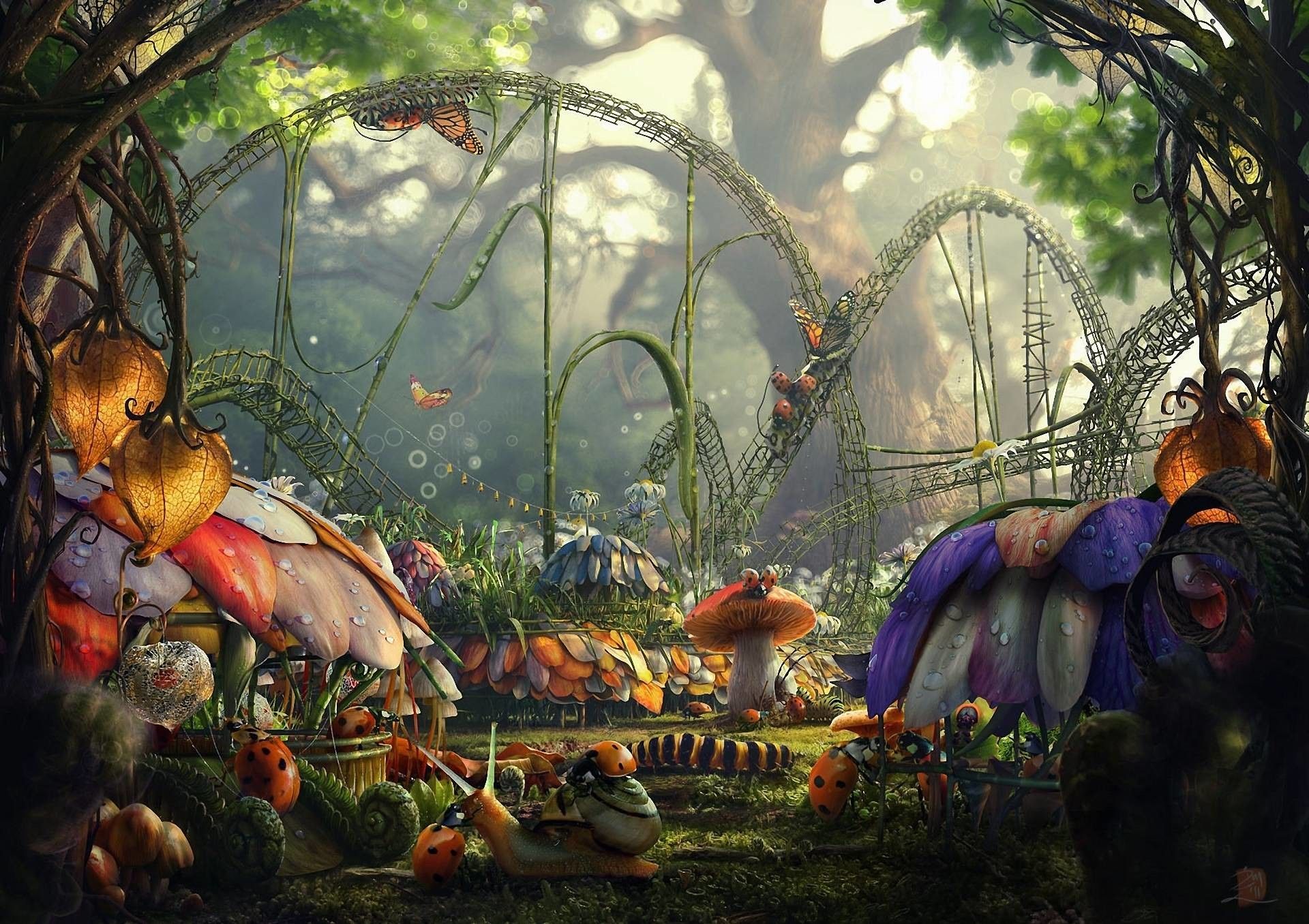 Foresta fatata con funghi giganti, 1920x1356 Full HD+, PC Desktop