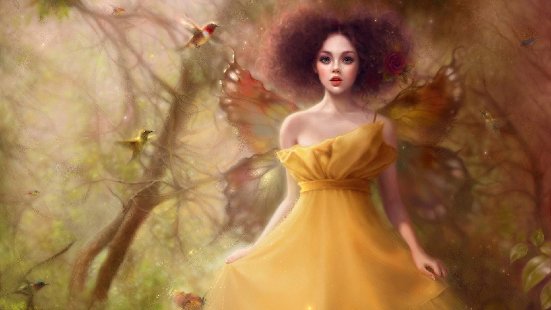 Fata farfalla vestito giallo, 1920x1080 Full HD, Desktop