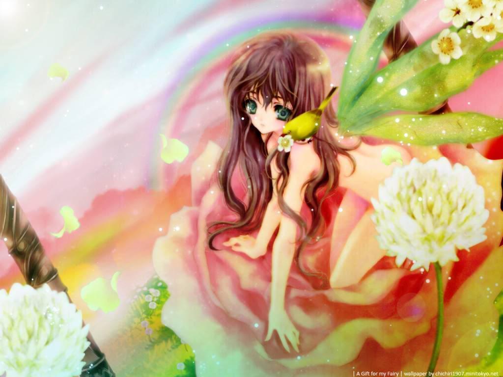 Fata farfalla dentro fiore rosa, 1024x768 HD, Desktop