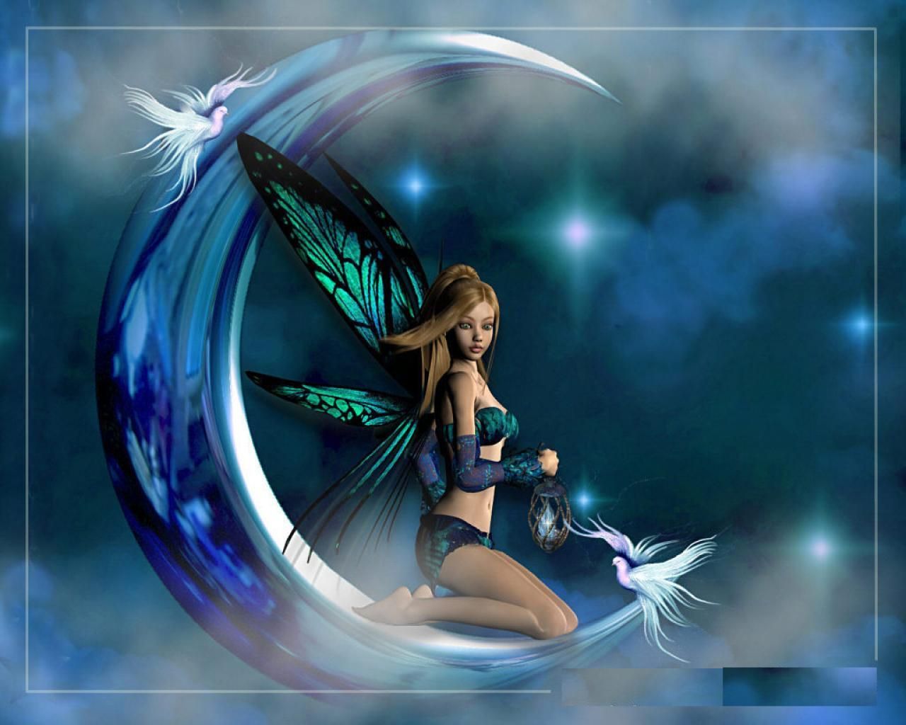 Fata farfalla su luna blu, 1280x1024 720p, Laptop