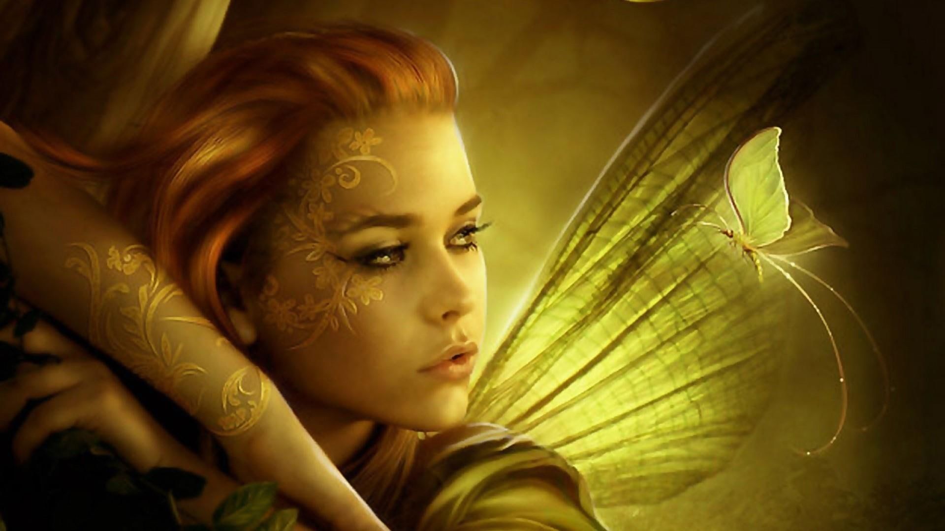 Fata dorata con farfalla, 1920x1080 1080p, Laptop