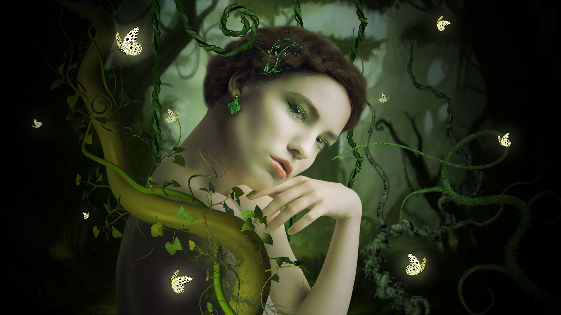 Fata donna farfalle foresta verde, 1920x1080 1080p, PC Desktop