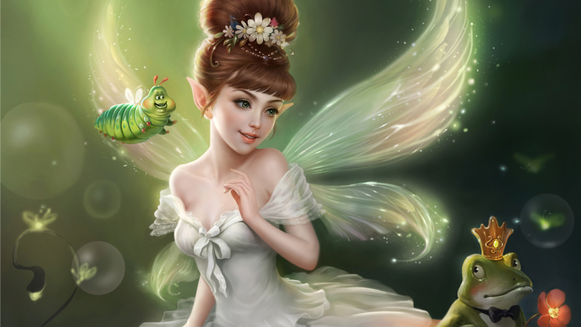 Fata con rana e bruco verde, 1920x1080 1080p, PC Desktop