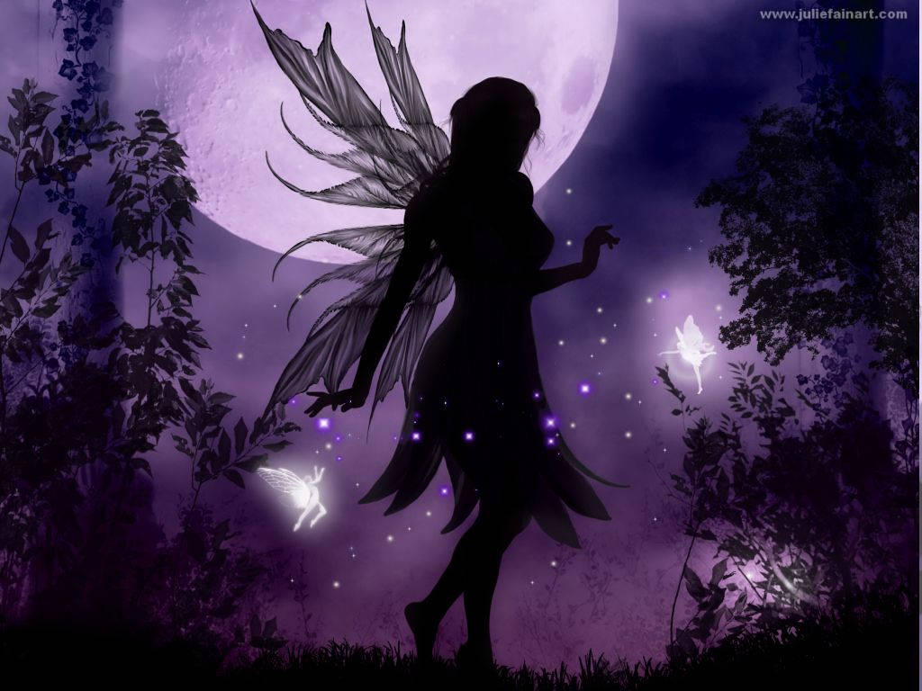 Fata silhouette luna viola, 1024x768 HD, Desktop