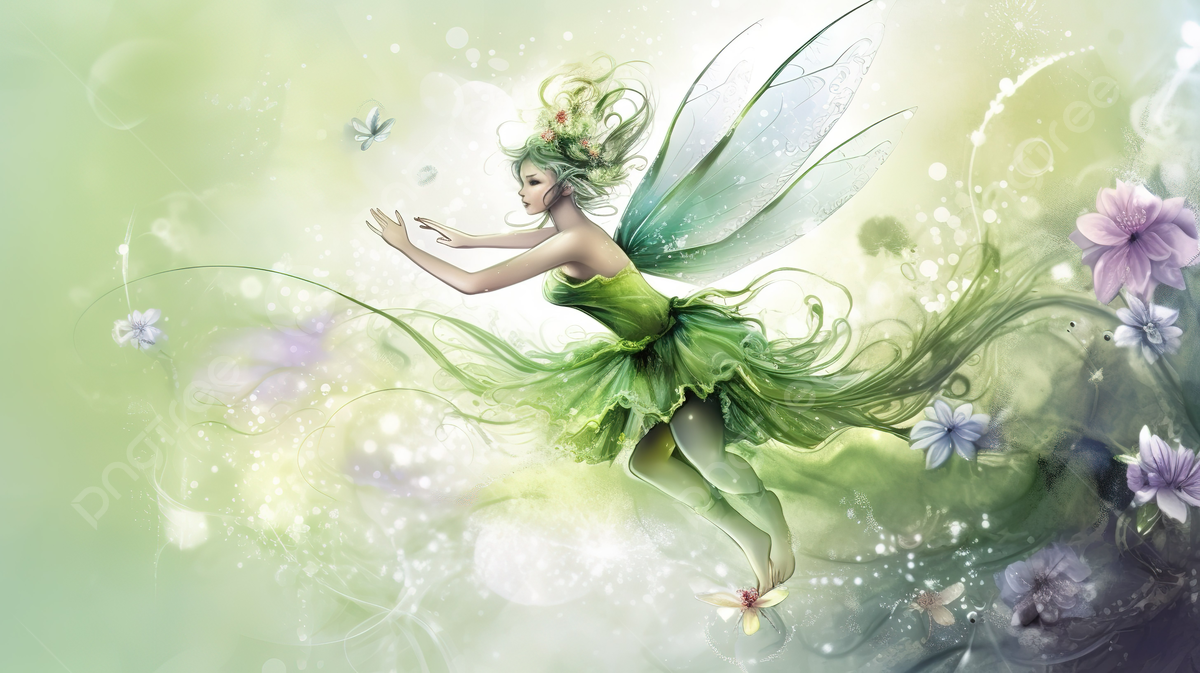 Fata verde con farfalle, 1200x673 HD, Desktop