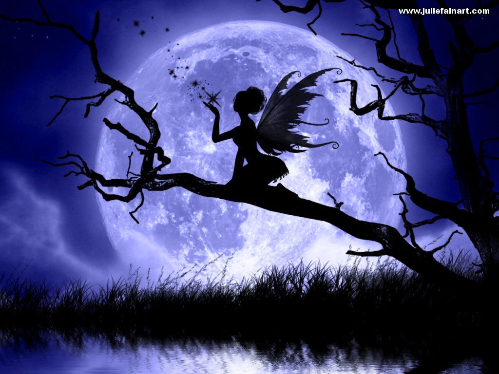 Fata silhouette sotto la luna, 1024x768 HD, PC Desktop