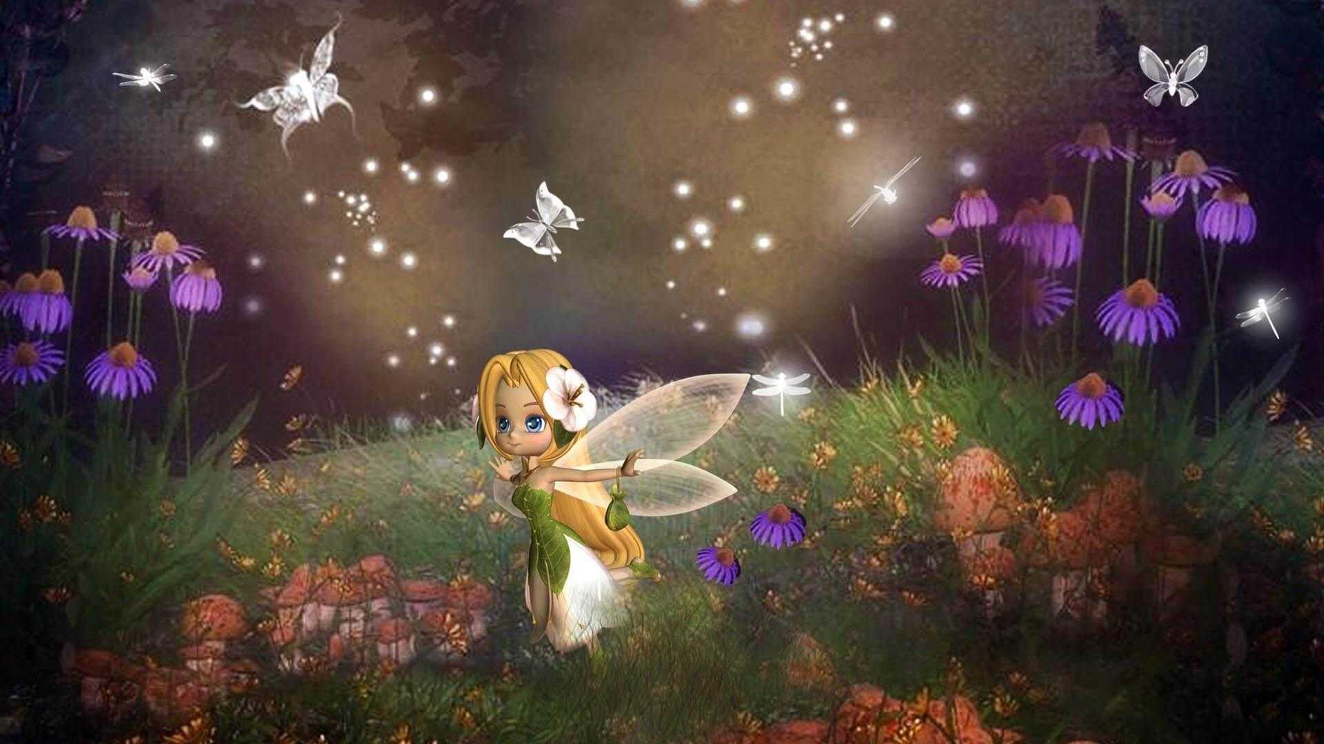 Fatina con farfalle nel giardino, 1920x1080 Full HD 1080p, PC