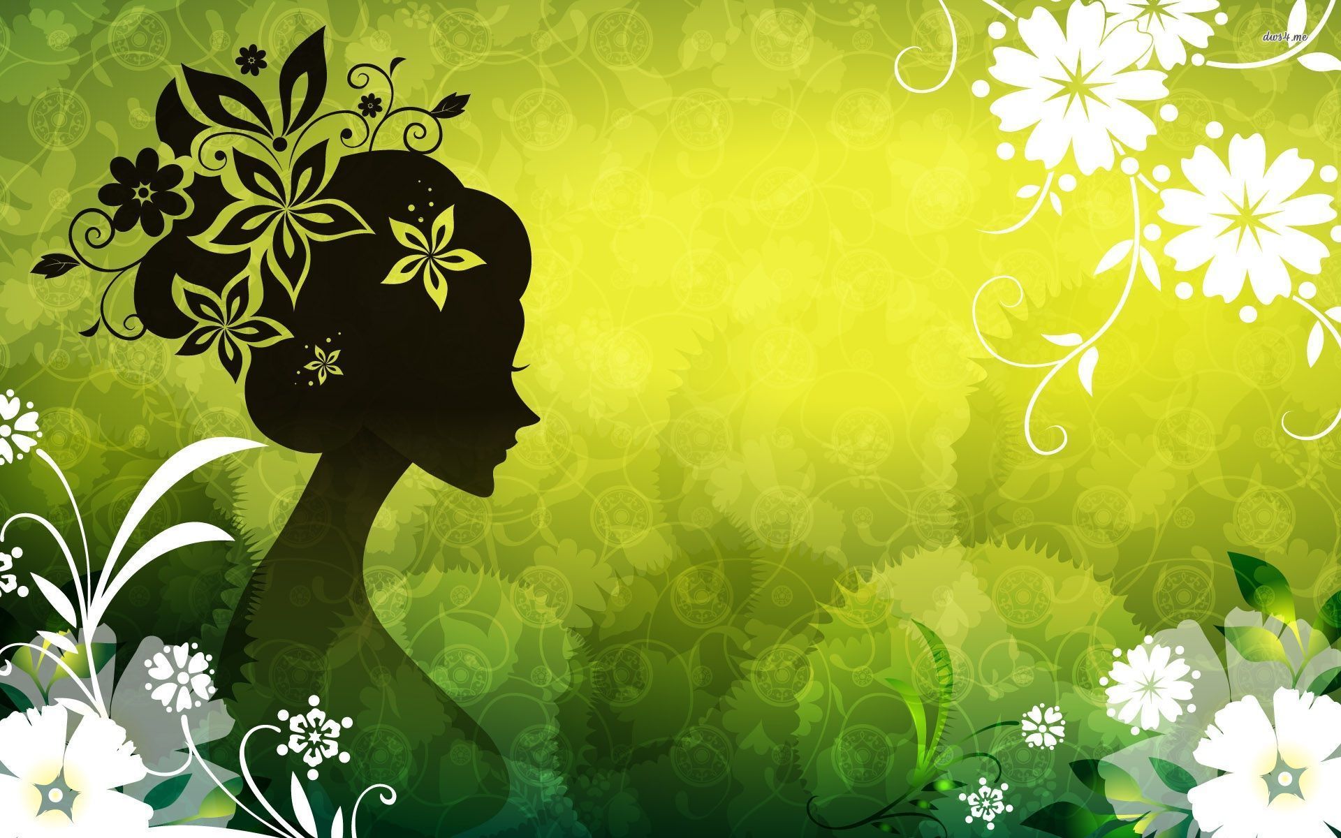 Silhouette donna fiori verde, 1920x1200 WUXGA, Laptop