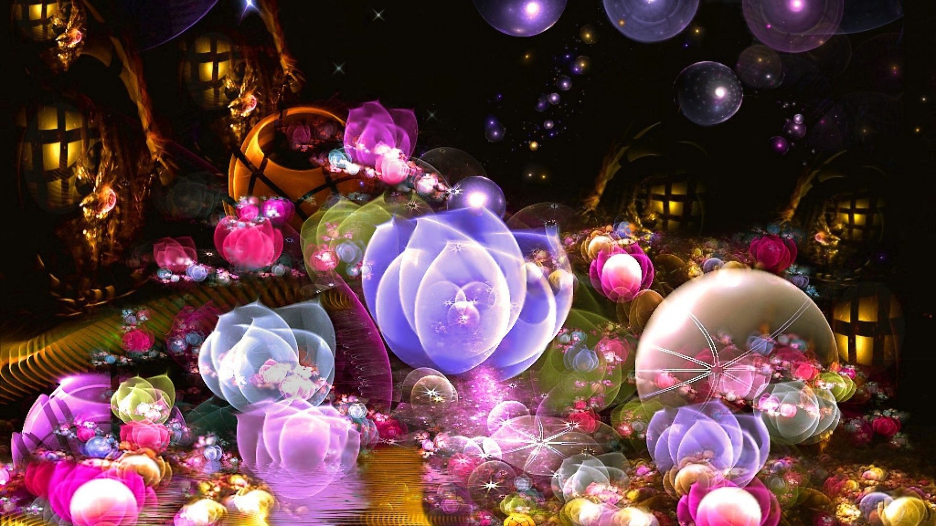 Fiori frattali fantasy notturni, 1920x1080 1080p, Desktop