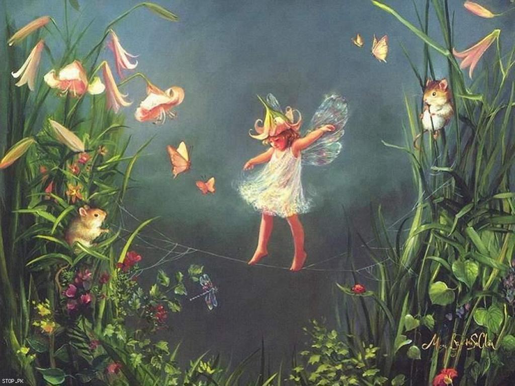 Fata bambina tra fiori e farfalle, 1024x768 HD, iMac