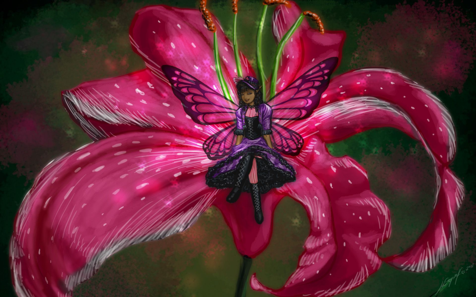 Fata farfalla su fiore rosa, 1920x1200 WUXGA, Desktop