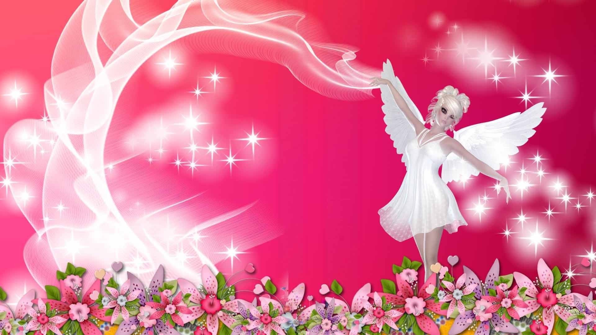 Fata bianca su sfondo rosa fiorito, 1920x1080 Full HD 1080p, PC Desktop