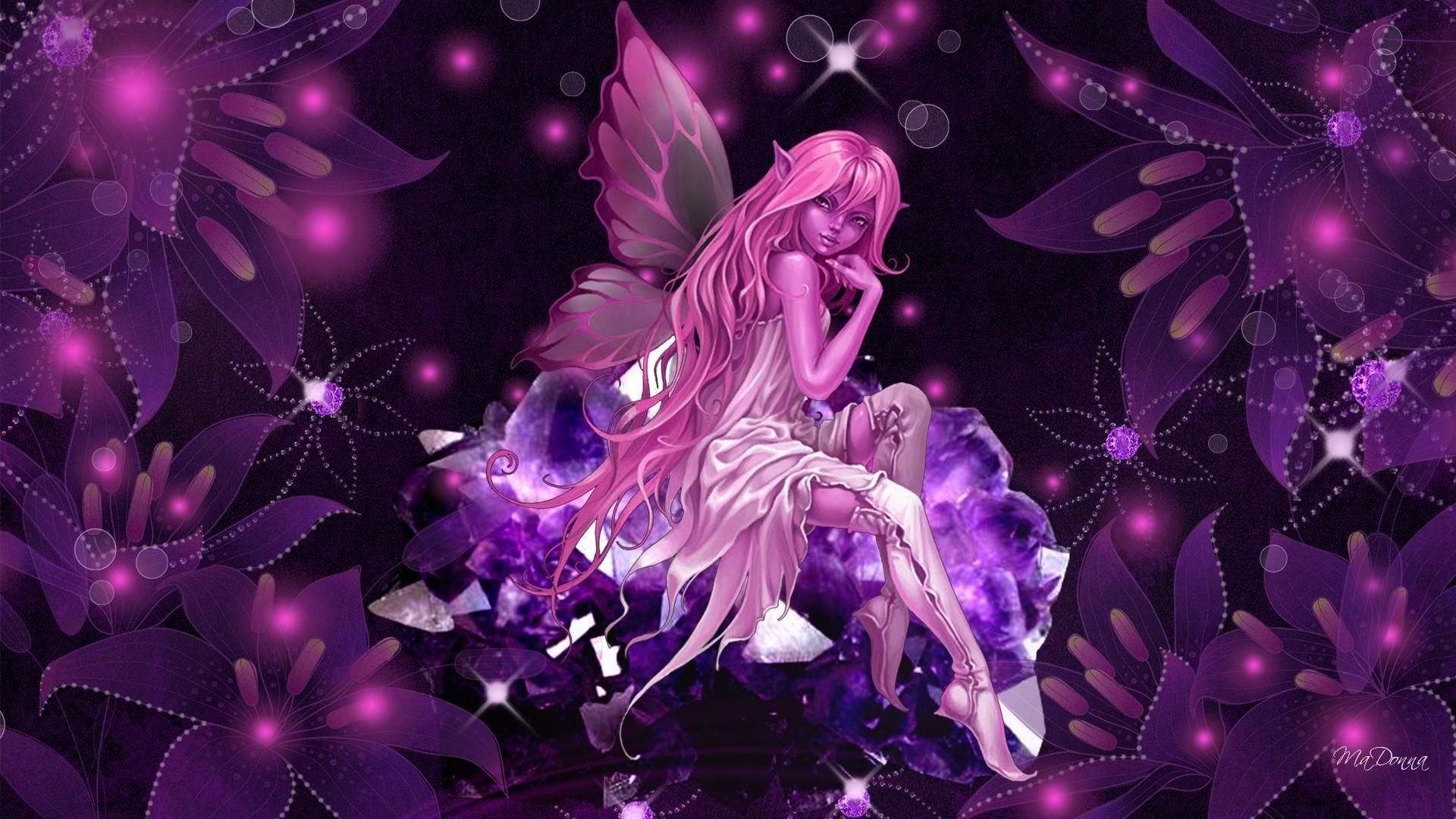 Fata rosa con farfalle viola, 1920x1080 Full HD 1080p, Desktop