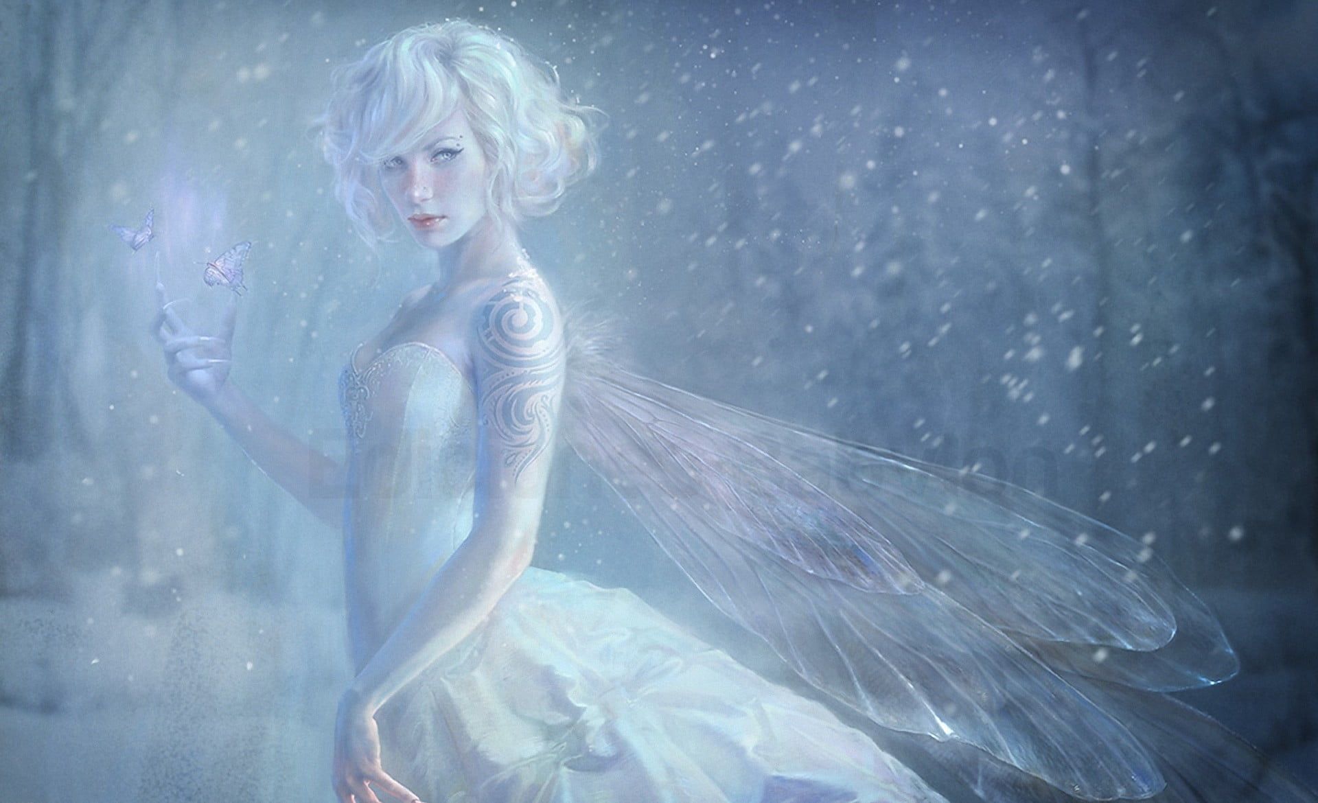 Fata capelli bianchi con farfalla, 1920x1170 Full HD 1080p, Desktop