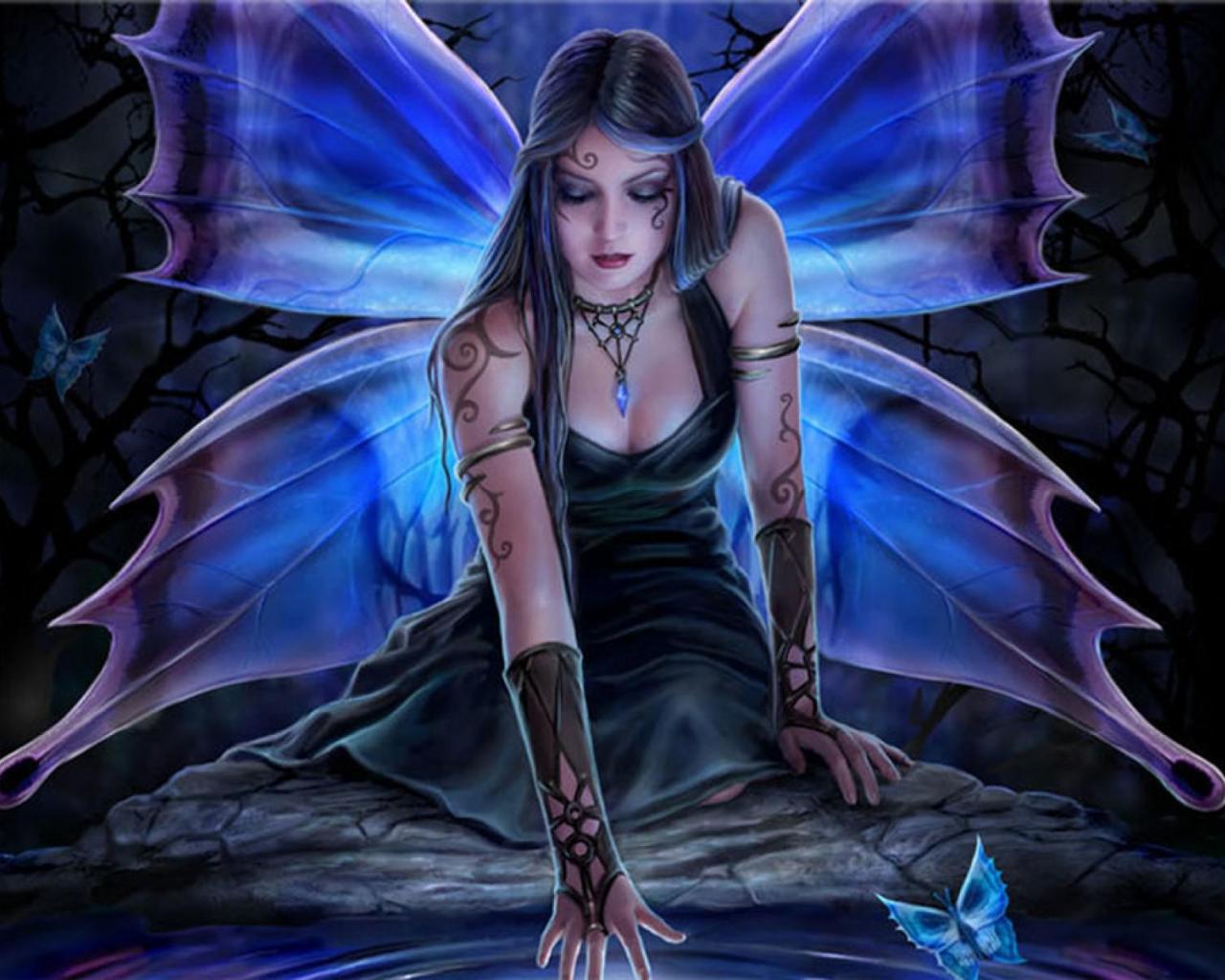 Fata gotica ali blu farfalle, 1280x1024 720p, Laptop